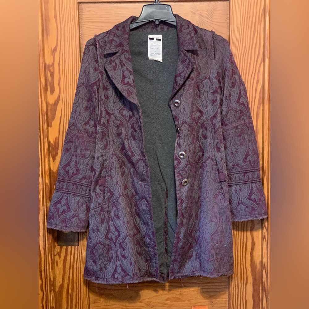 Free People purple and gray pea coat vintage look super cute size:6